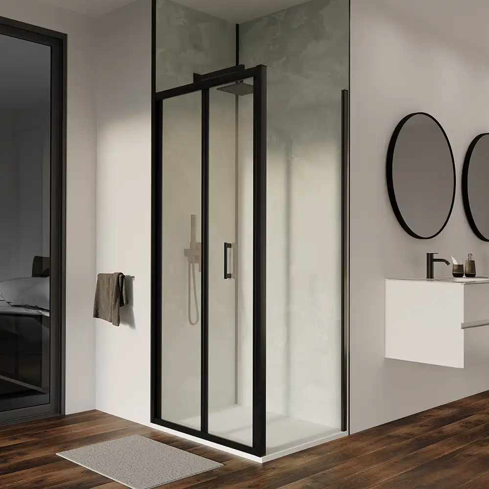 Box doccia 70x70 cm angolare profili neri apertura a libro vetro 6mm trasparente | Capri Box doccia 70x70 cm angolare profili neri apertura a libro vetro 6mm trasparente | Capri