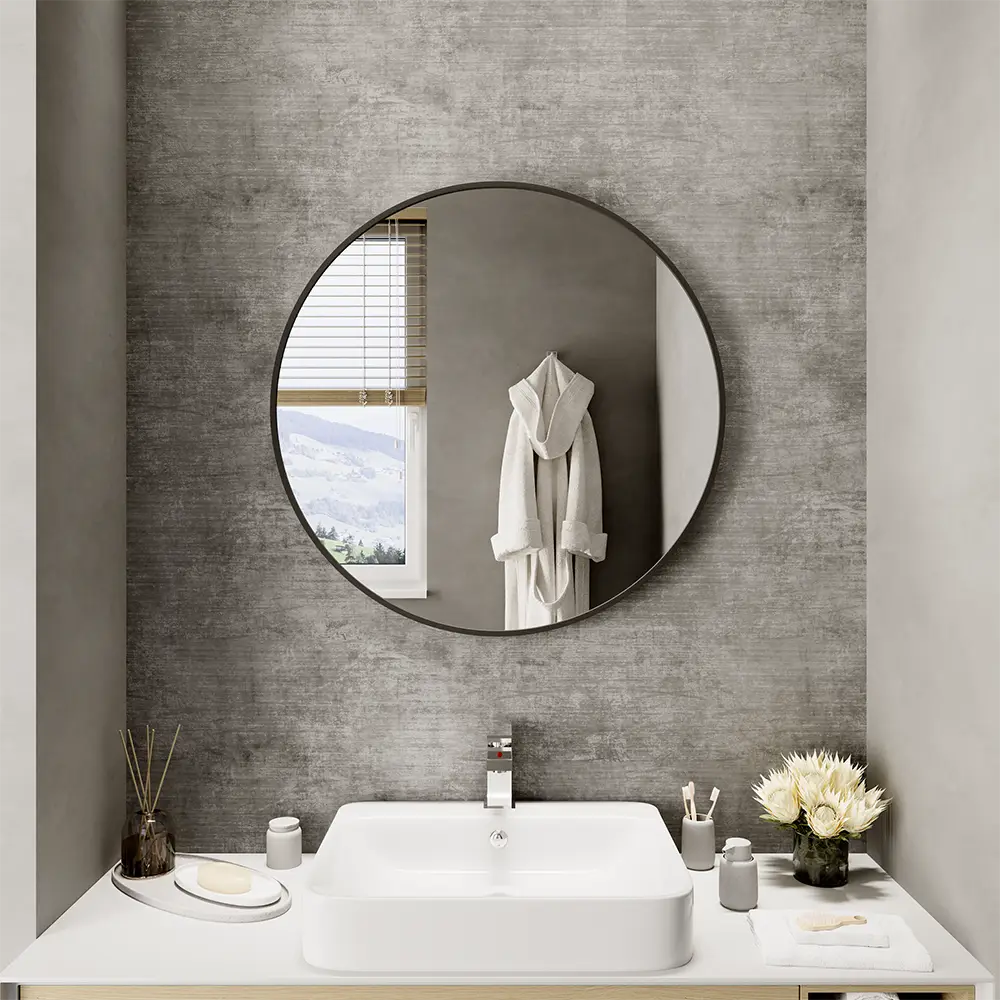 Specchio tondo Ø 60 cm con cornice nero opaco Specchio tondo Ø 60 cm con cornice nero opaco