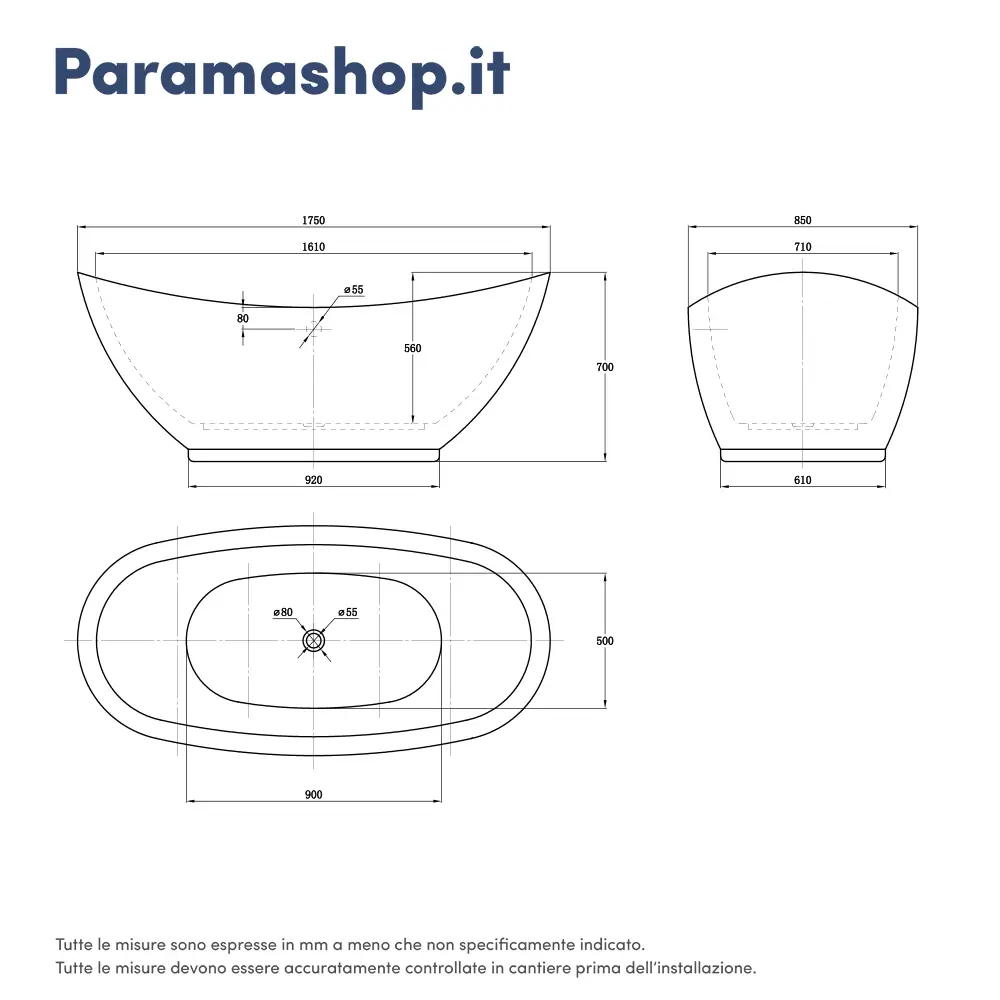 Scheda tecnica vasca da bagno freestanding mod. Olivia di Parama Scheda tecnica vasca da bagno freestanding mod. Olivia di Parama