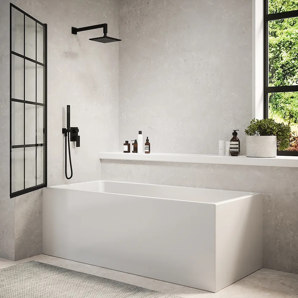 Parete sopravasca girevole 80 cm vetro stampato nero | Gyda Parete sopravasca girevole 80 cm vetro stampato nero | Gyda