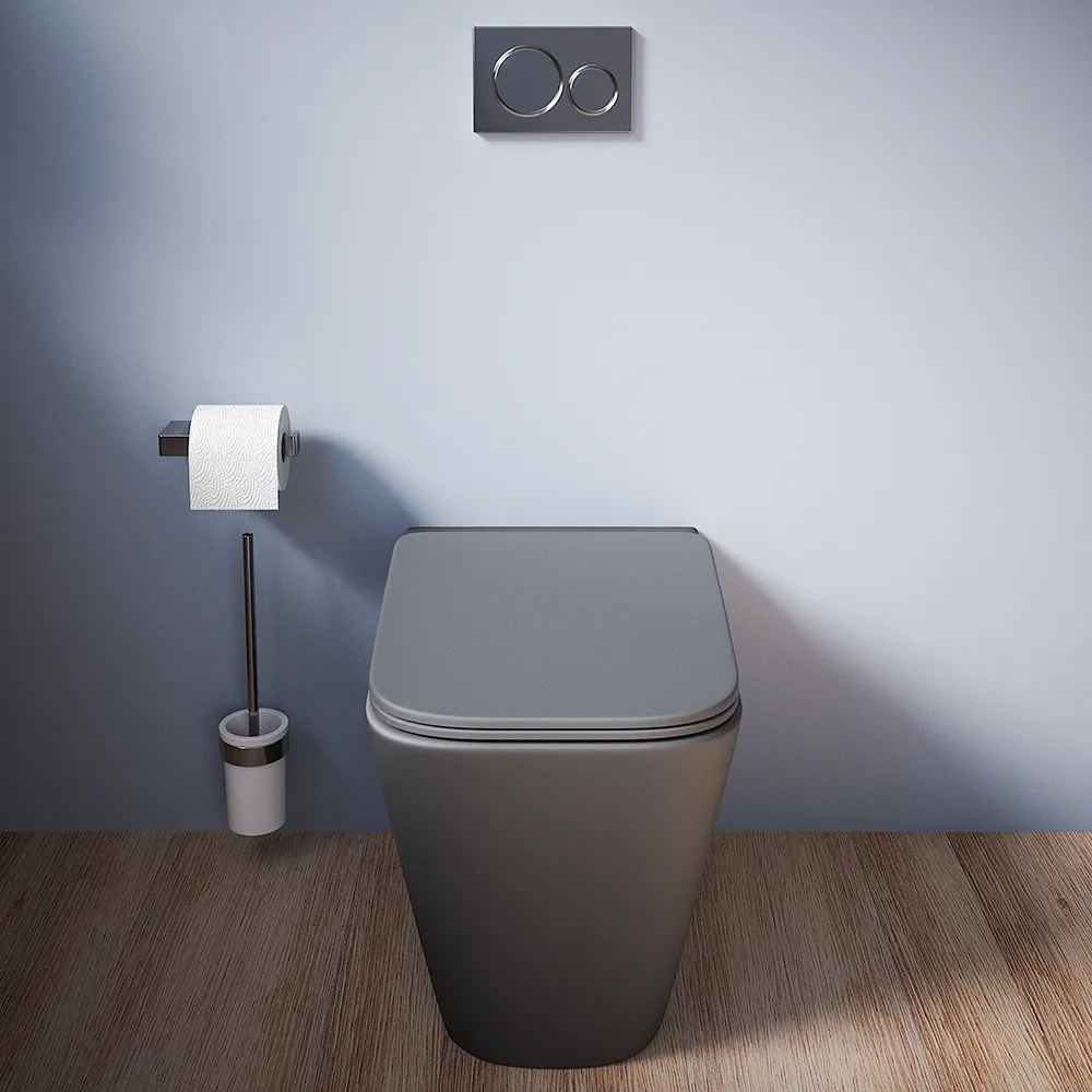 Vaso filomuro rimless in ceramica grigio opaco con sedile soft-close | Kyoto Vaso filomuro rimless in ceramica grigio opaco con sedile soft-close | Kyoto