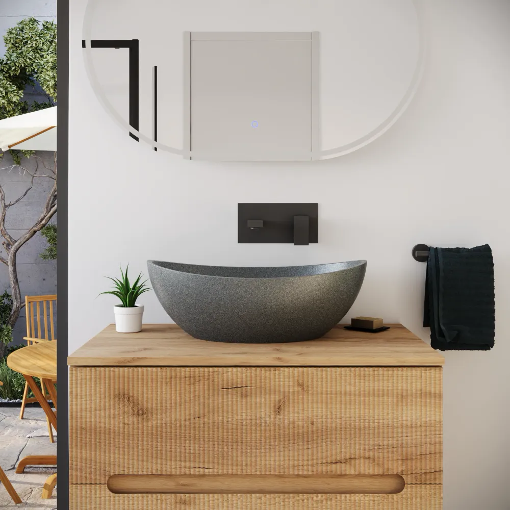 Lavabo da appoggio ovale in microcemento 54,8x34,8x18,5 cm grigio | Onega