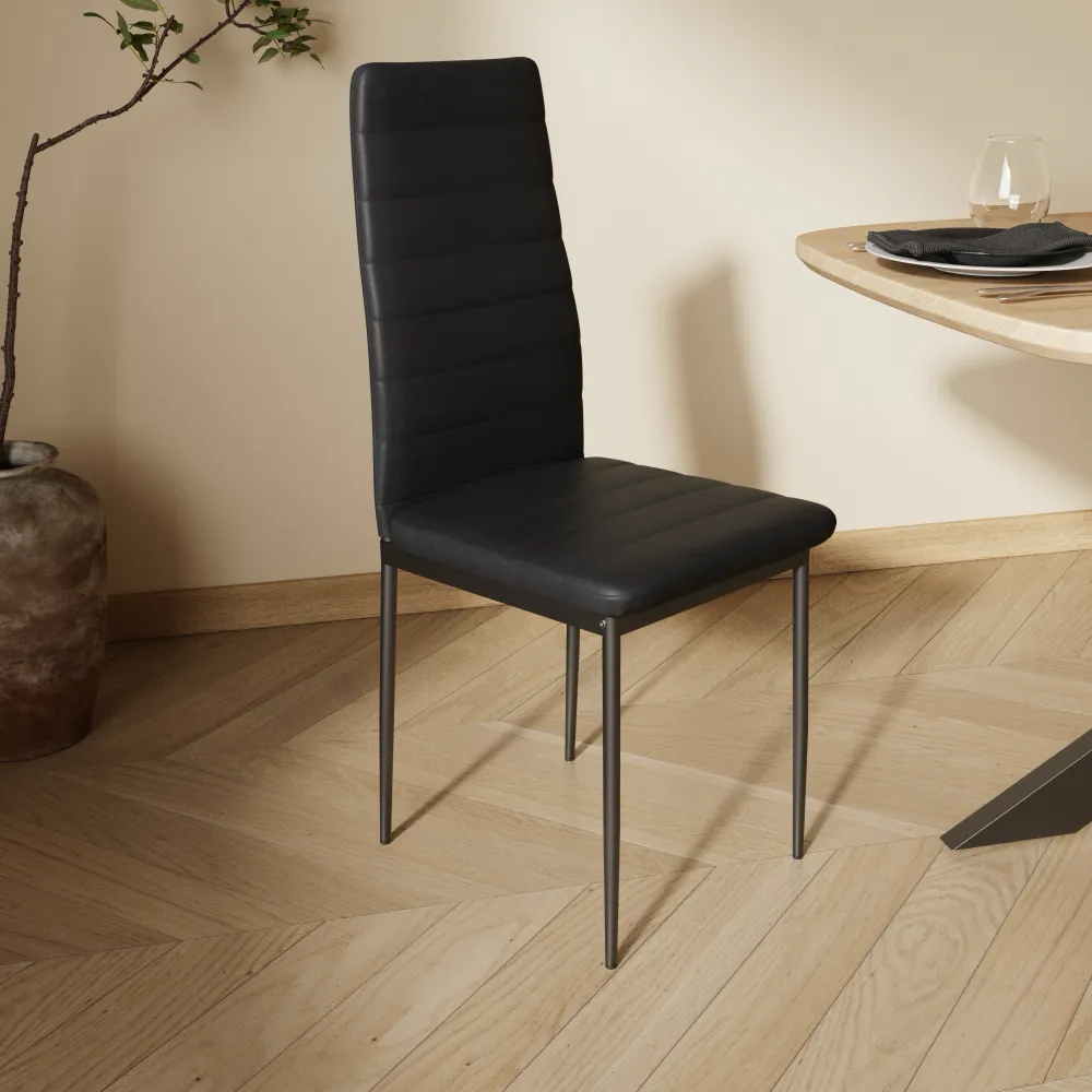 Set 6 sedie seduta in similpelle nera schienale alto e gambe in acciaio nero | Lidia Set 6 sedie seduta in similpelle nera schienale alto e gambe in acciaio nero | Lidia