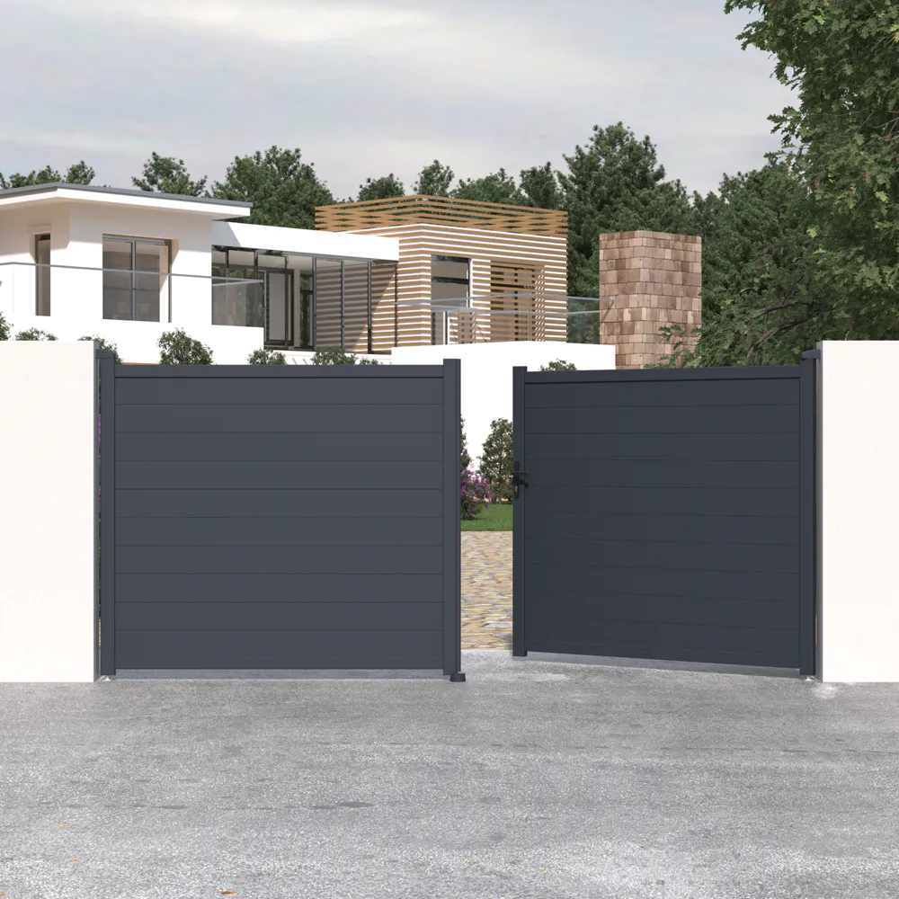 Cancello in alluminio doppia porta a battente 392x173cm grigio freddo