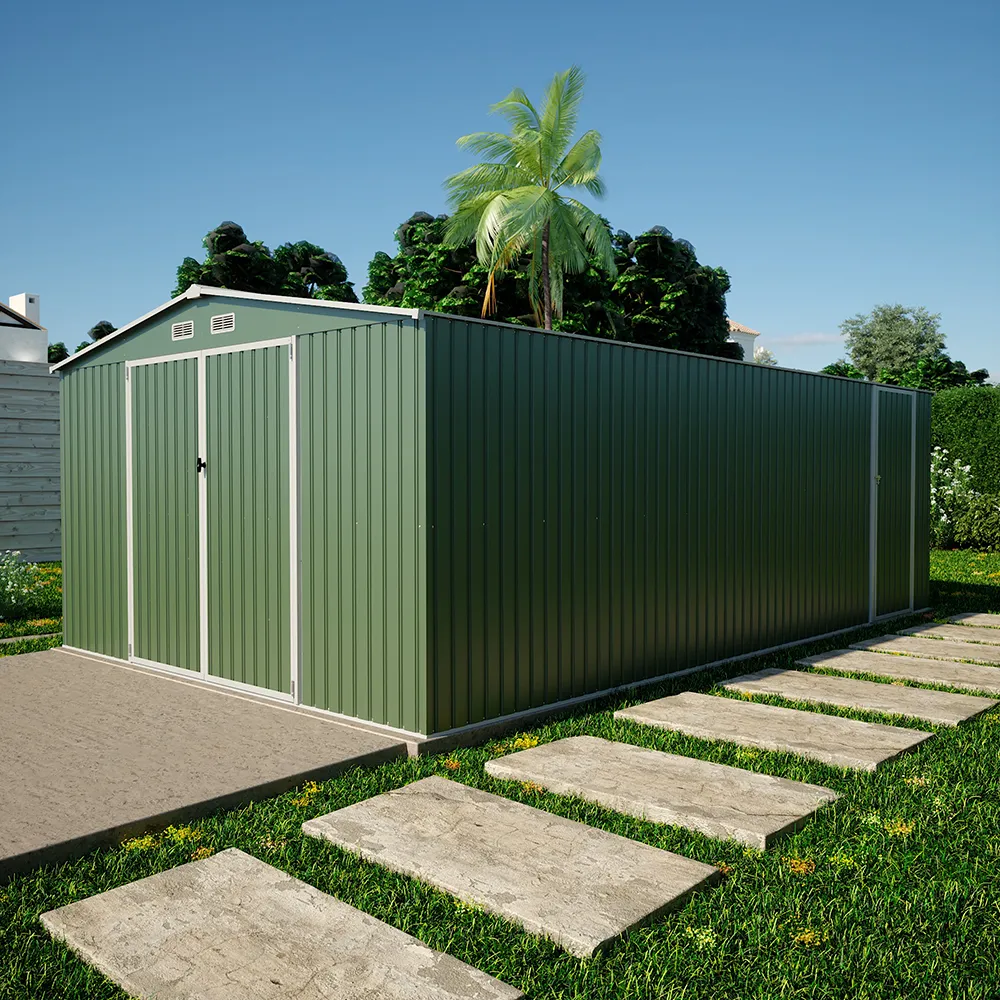 Casetta da giardino in acciaio zincato verde 5,96x3,56xh2,17m -258kg - 21,2 metri quadri Casetta da giardino in acciaio zincato verde 5,96x3,56xh2,17m -258kg - 21,2 metri quadri