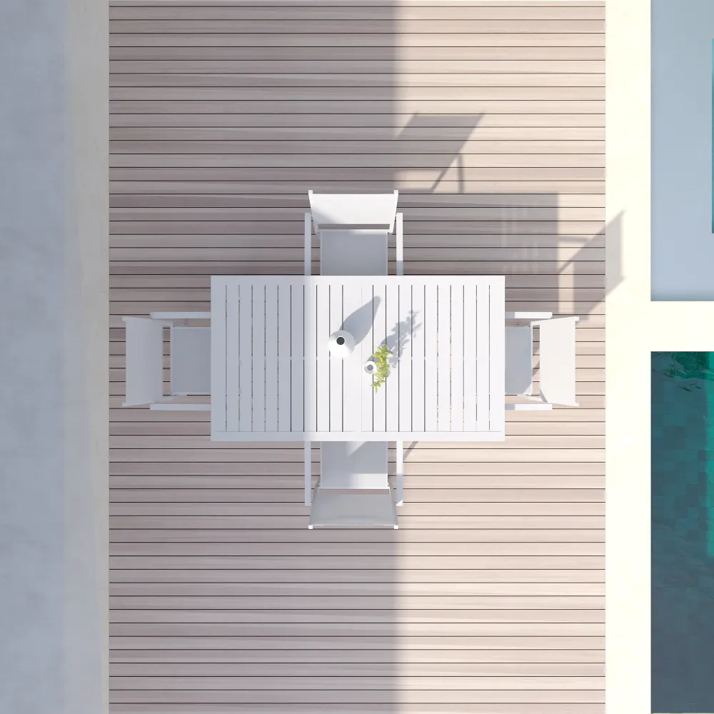 Set da esterno bianco con tavolo allungabile 160/240x75cm e 4 sedie in alluminio e textilene con braccioli squadrati | Marel Set da esterno bianco con tavolo allungabile 160/240x75cm e 4 sedie in alluminio e textilene con braccioli squadrati | Marel