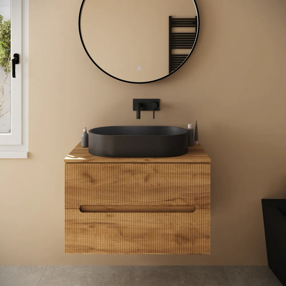 Lavabo da appoggio ovale in microcemento 60x35x12 cm nero | Iseo