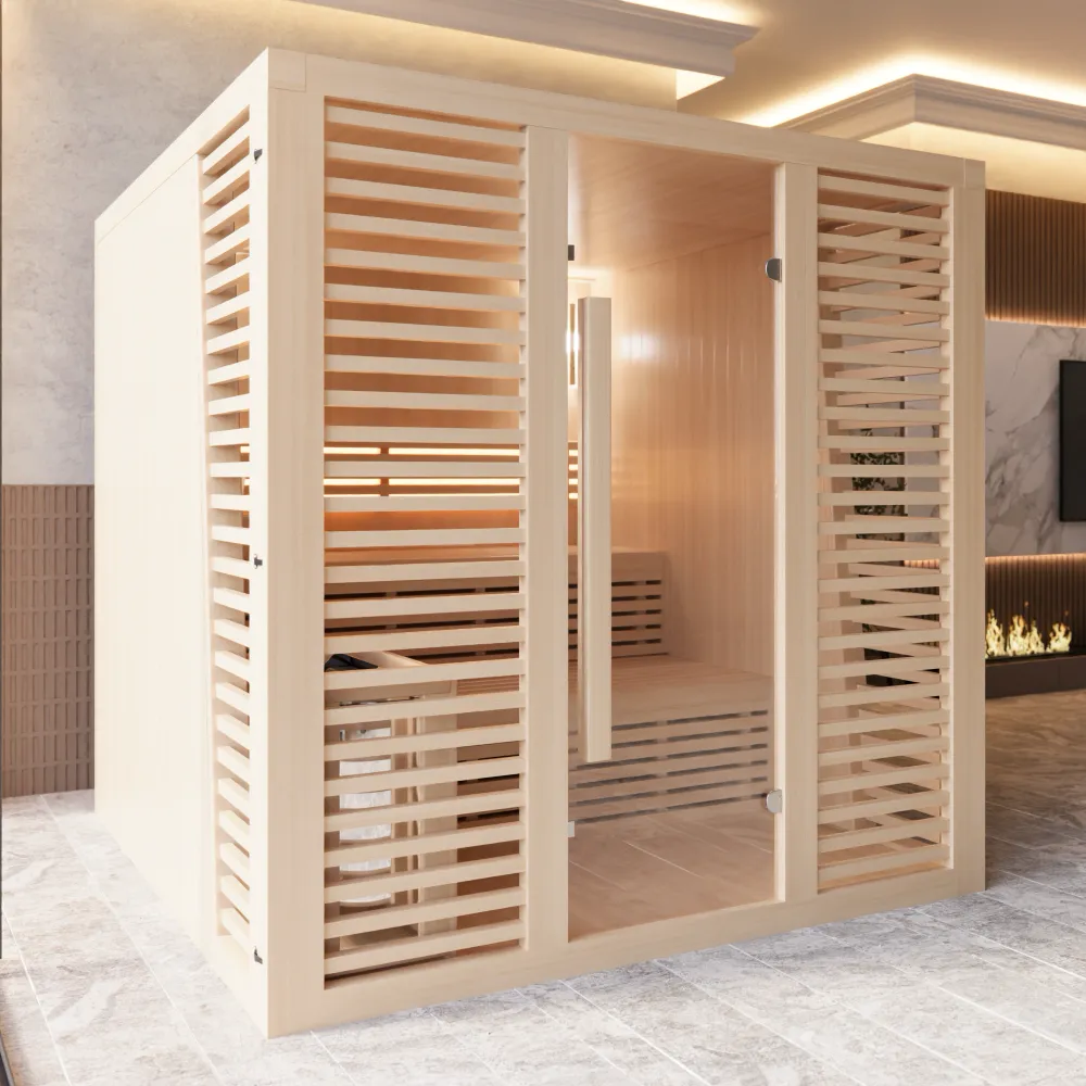 Sauna finlandese da interno 200x200cm h190cm in legno hemlock | Abisko