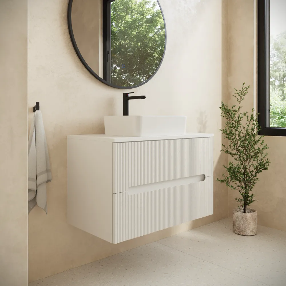 Mobile bagno sospeso 70cm due cassetti bianco opaco cannettato con top | Tigua Mobile bagno sospeso 70cm due cassetti bianco opaco cannettato con top | Tigua