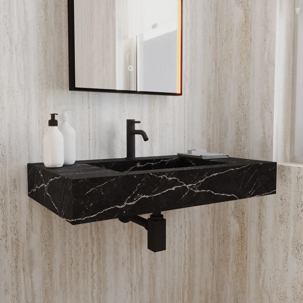 Lavabo sospeso in hpl 80cm effetto marmo scuro | Ledro