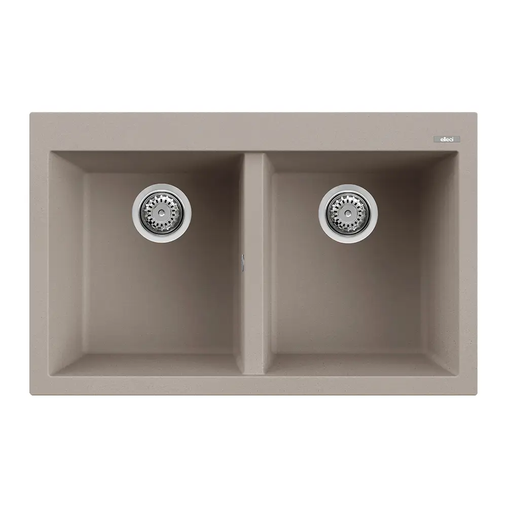 Elleci lavello da cucina 2 vasche 79x50cm in granitek tortora installazione sopratop | Quadra 350 Elleci lavello da cucina 2 vasche 79x50cm in granitek tortora installazione sopratop | Quadra 350