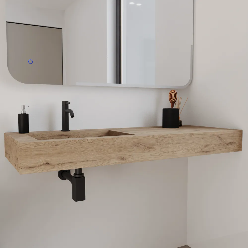 Lavabo sospeso con vasca a sinistra in hpl 120cm rovere miele | Ledro Lavabo sospeso con vasca a sinistra in hpl 120cm rovere miele | Ledro