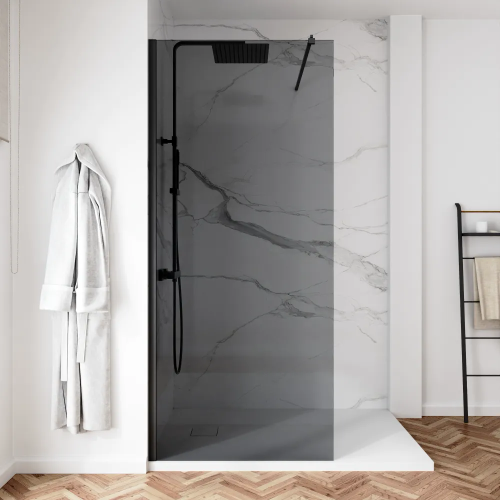 Doccia walk-in 140 cm vetro 8mm anticalcare fumé h200 profili neri | Keros Doccia walk-in 140 cm vetro 8mm anticalcare fumé h200 profili neri | Keros