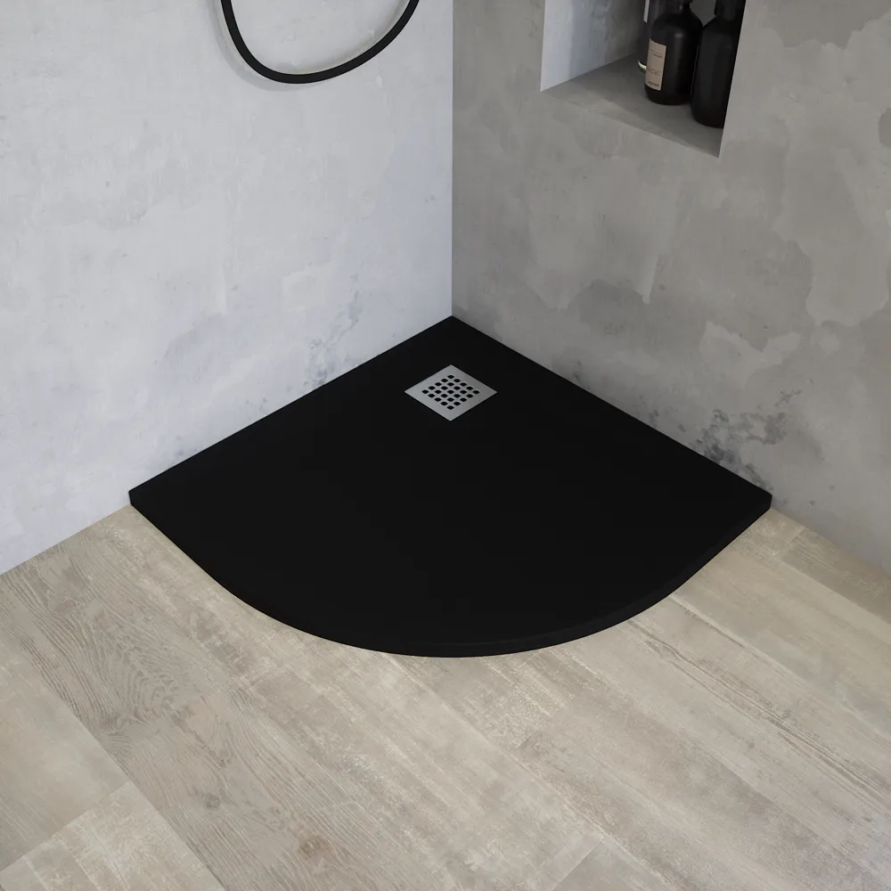 Piatto doccia semicircolare 90x90 cm in marmoresina nero effetto pietra h3 cm | Milos Piatto doccia semicircolare 90x90 cm in marmoresina nero effetto pietra h3 cm | Milos