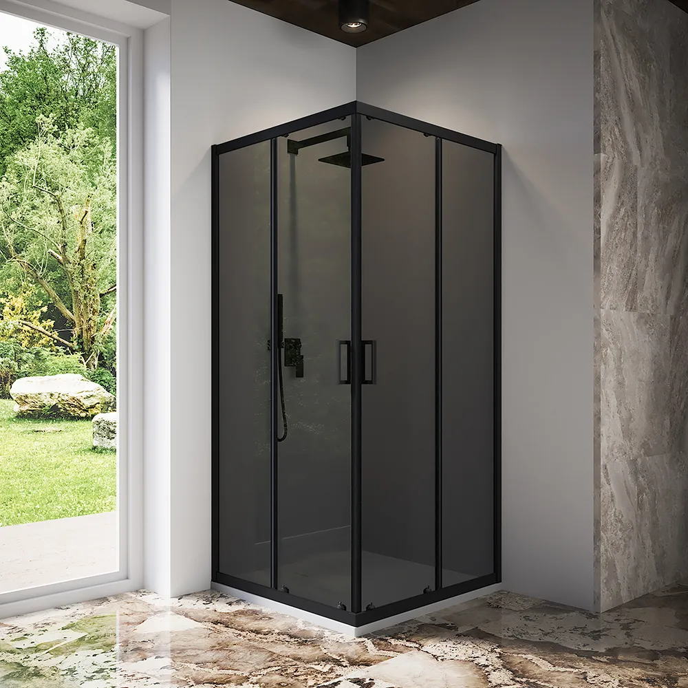 Box doccia 70x70 cm angolare scorrevole profili nero opaco vetro 6mm fumè h185 | Tonga Box doccia 70x70 cm angolare scorrevole profili nero opaco vetro 6mm fumè h185 | Tonga