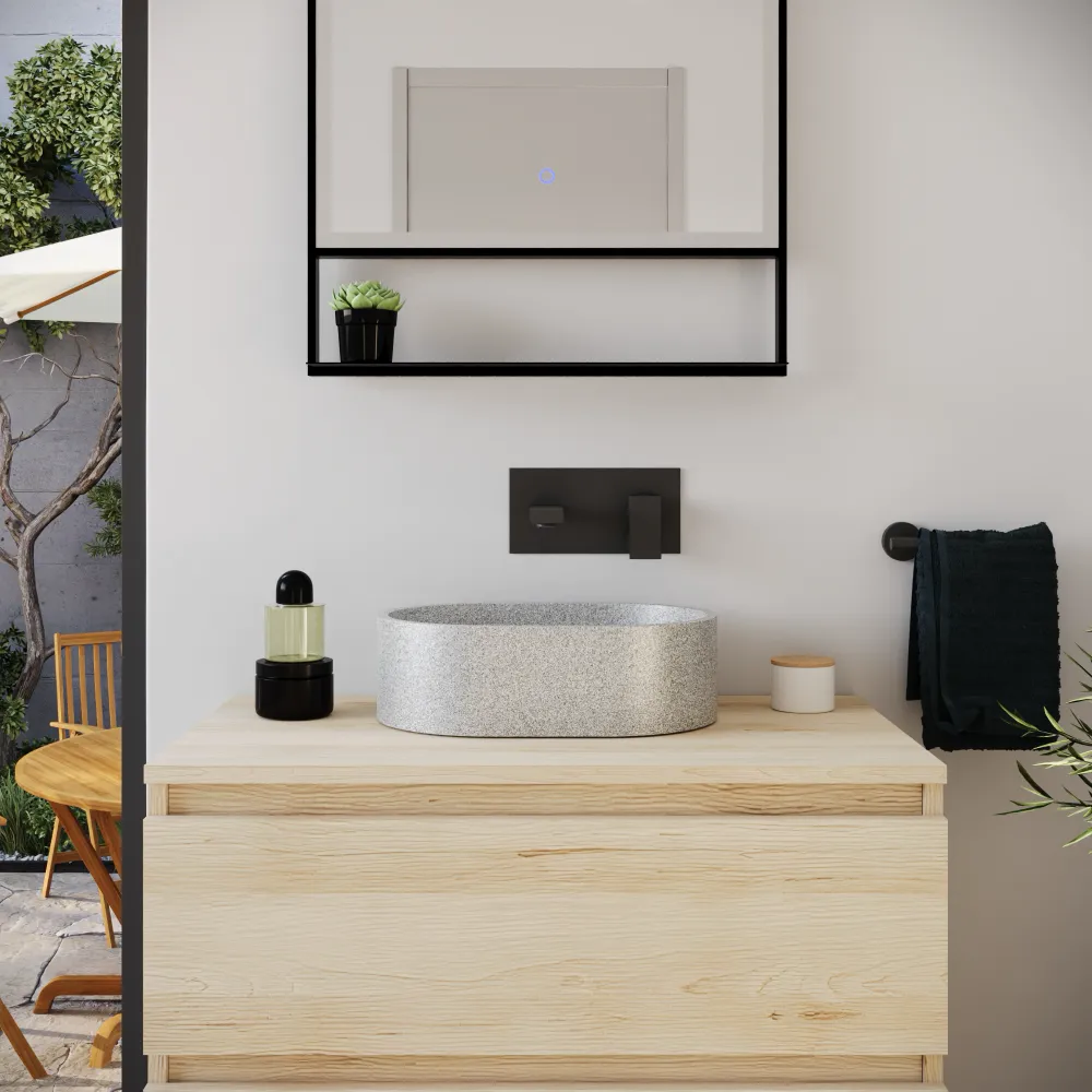 Lavabo da appoggio ovale in microcemento 40x28x12 cm beige | Bolsena