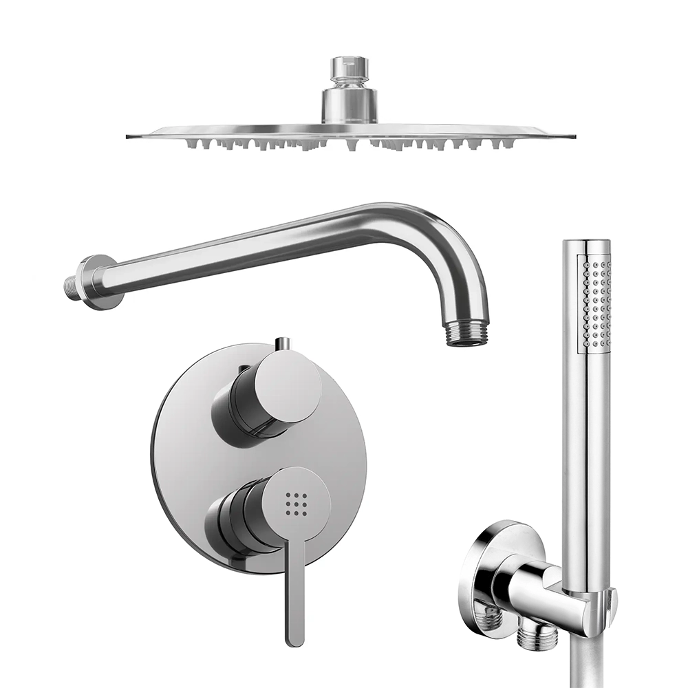 Set doccia cromato - Miscelatore incasso 2 vie Virna, braccio 40cm, soffione slim 30cm e doccino Set doccia cromato - Miscelatore incasso 2 vie Virna, braccio 40cm, soffione slim 30cm e doccino