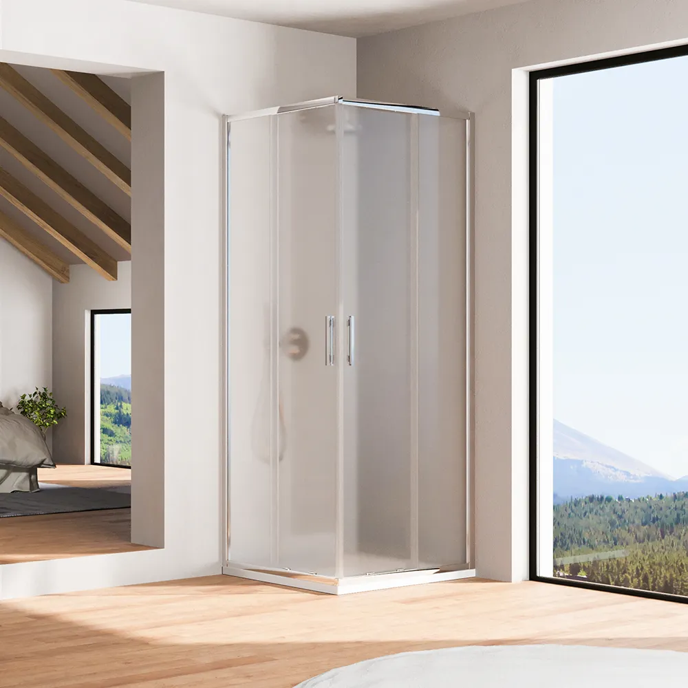 Box doccia angolare 70x70cm con profili cromati slim vetro 6mm opaco h190 | Portofino Box doccia angolare 70x70cm con profili cromati slim vetro 6mm opaco h190 | Portofino