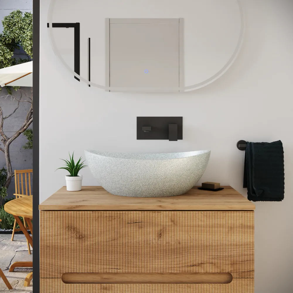 Lavabo da appoggio ovale in microcemento 54,8x34,8x18,5 cm bianco | Onega