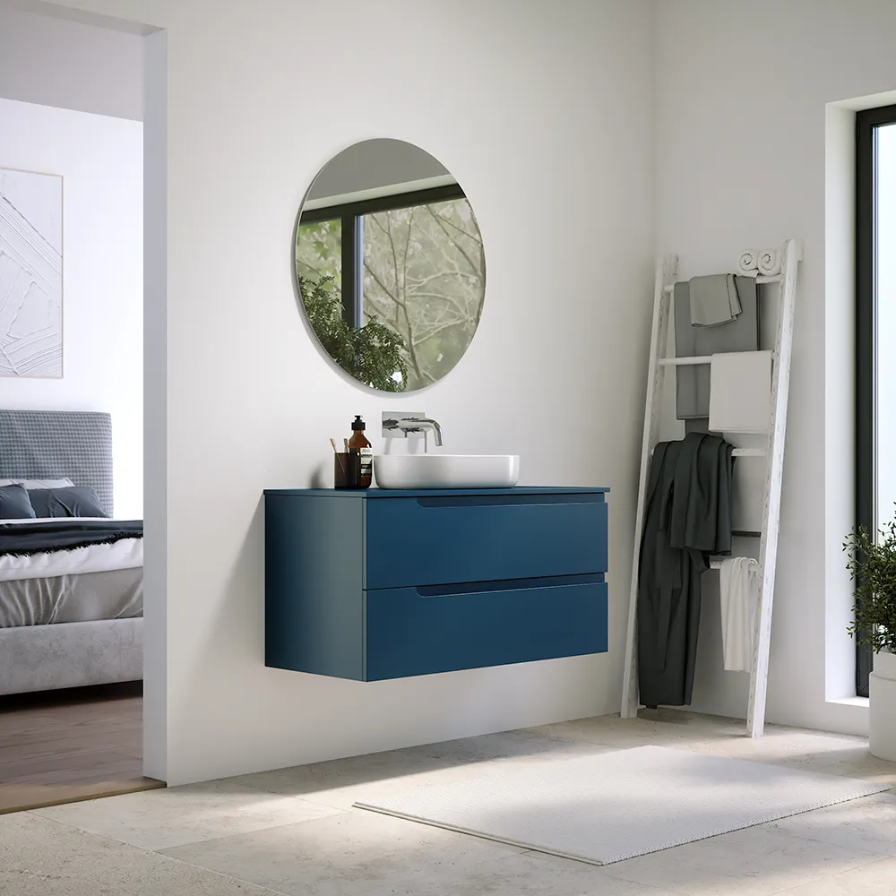 Mobile bagno sospeso 60 cm due cassetti blu zaffiro opaco con top | Ardenne Mobile bagno sospeso 60 cm due cassetti blu zaffiro opaco con top | Ardenne