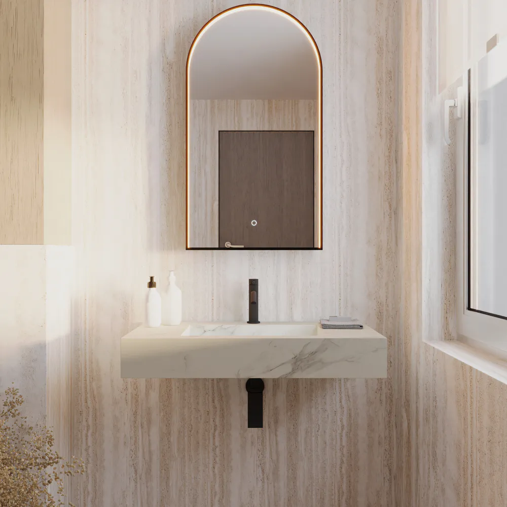 Lavabo sospeso in hpl 80cm calacatta bianco | Ledro
