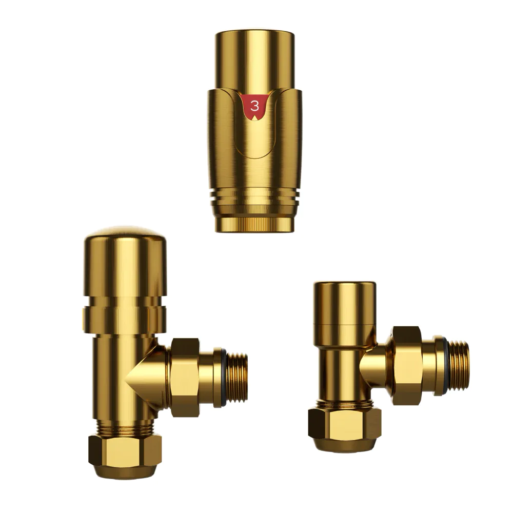 Coppia valvole termostatiche in ottone 16mm 1/2" oro spazzolato