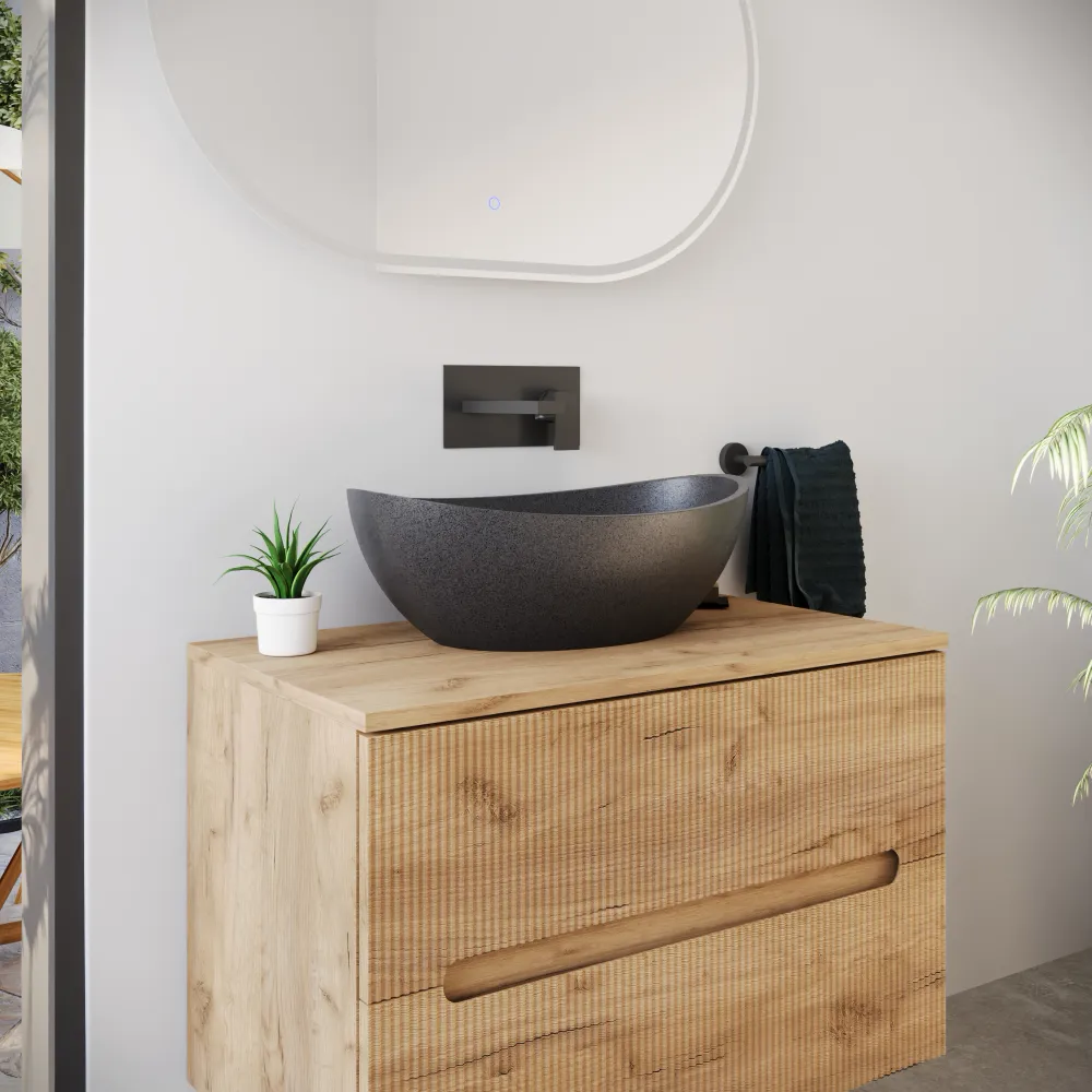 Lavabo da appoggio ovale in microcemento 54,8x34,8x18,5 cm nero | Onega Lavabo da appoggio ovale in microcemento 54,8x34,8x18,5 cm nero | Onega