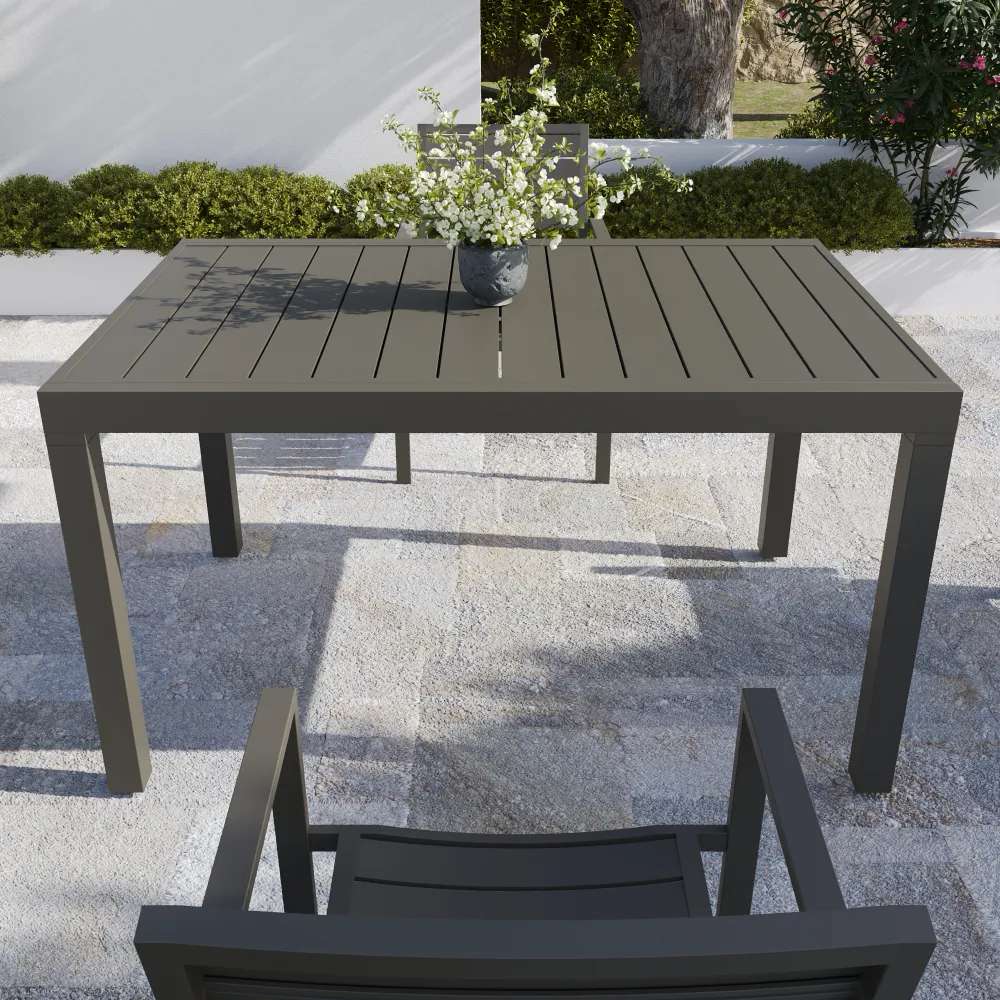 Tavolo da esterno rettangolare in alluminio tortora allungabile 135/270x90xh74cm con top a doghe | Marel