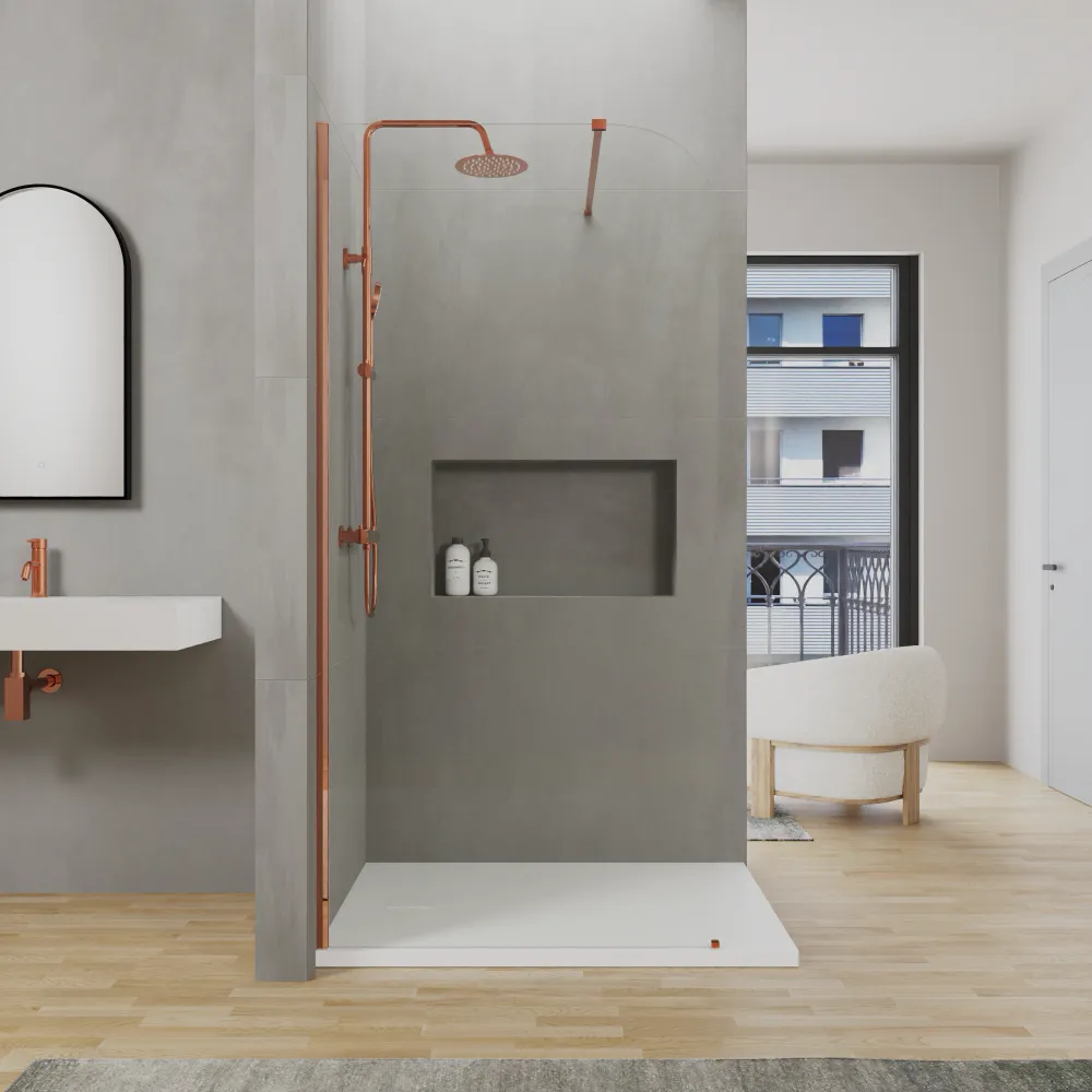 Doccia walk-in arco 140cm con profilo rame spazzolato vetro 8mm trasparente easy clean h200 | Senja