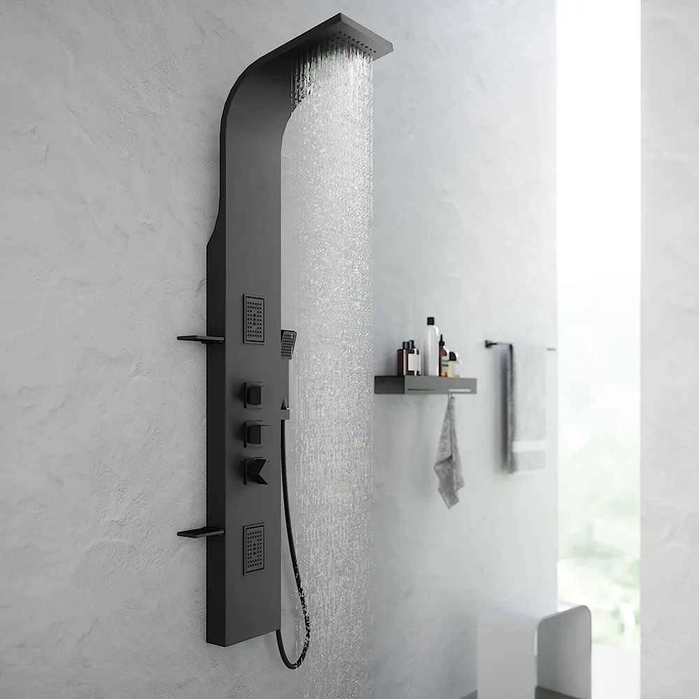 Pannello doccia termostatico in alluminio nero opaco a 3 funzioni | Niagara Pannello doccia termostatico in alluminio nero opaco a 3 funzioni | Niagara