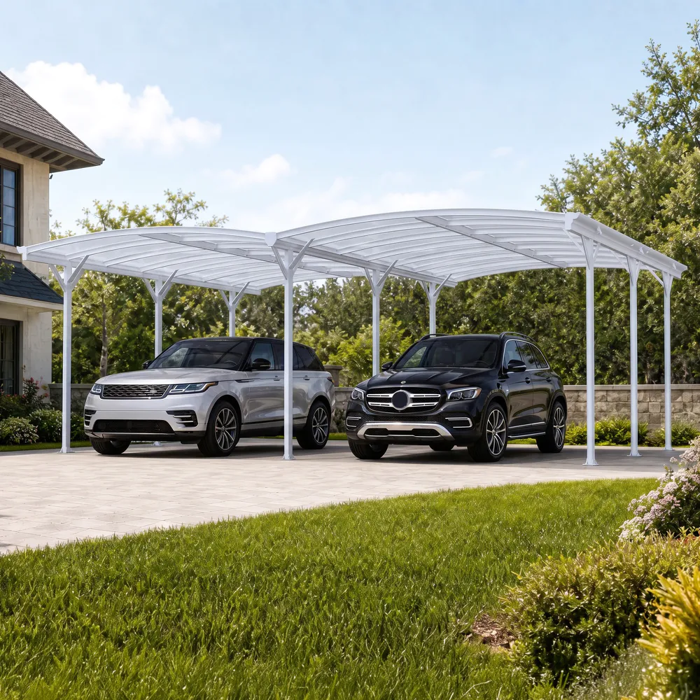 Estensione tettoia per auto ad arco 500x300xh219cm in alluminio e policarbonato bianco