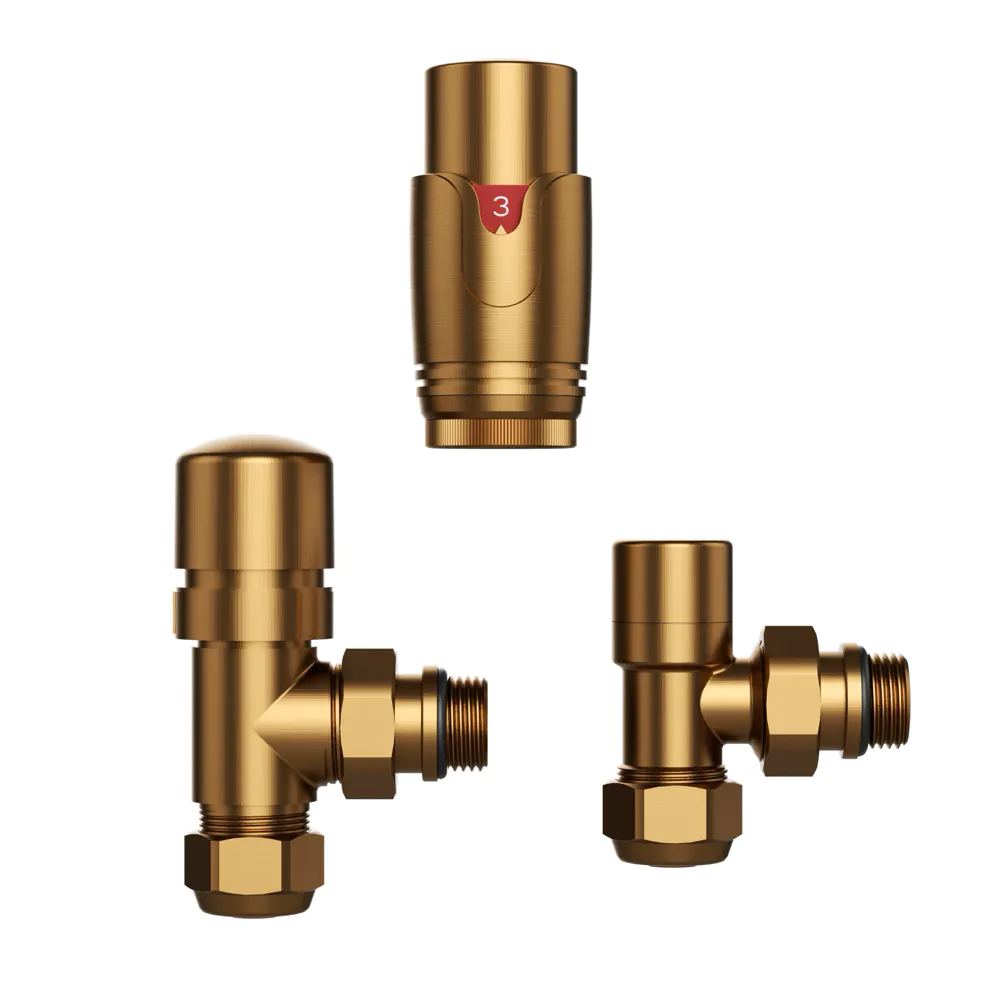 Coppia valvole termostatiche in ottone 16mm 1/2" oro rosa