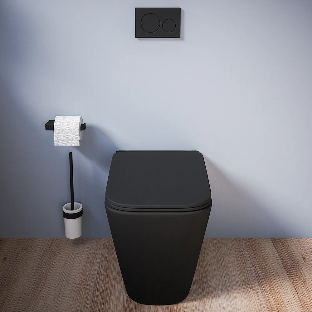 Vaso filomuro rimless in ceramica nero opaco con sedile soft-close | Kyoto Vaso filomuro rimless in ceramica nero opaco con sedile soft-close | Kyoto