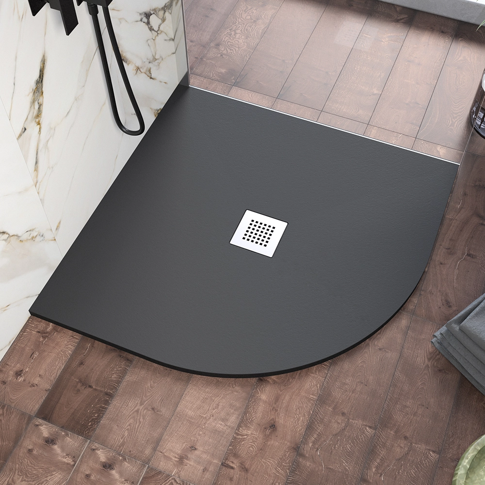 Piatto doccia semicircolare 80x80cm in marmoresina nero effetto pietra | Kos Piatto doccia semicircolare 80x80cm in marmoresina nero effetto pietra | Kos