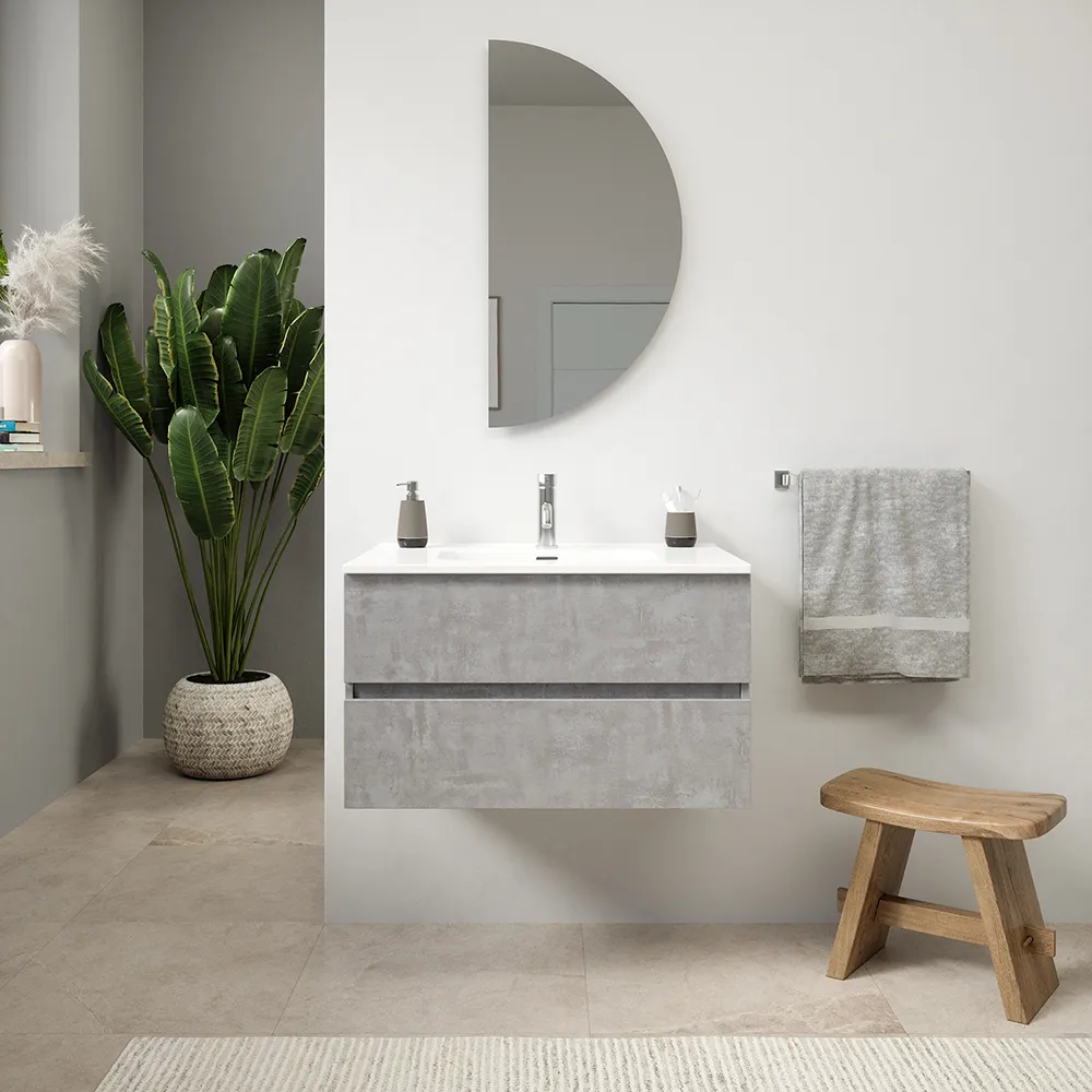 Mobile da bagno sospeso 70 cm effetto cemento chiaro con lavabo | Yili Mobile da bagno sospeso 70 cm effetto cemento chiaro con lavabo | Yili