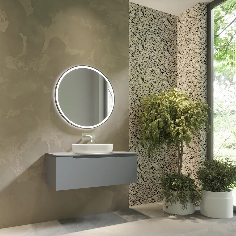 Mobile bagno sospeso 80 cm un cassetto color grigio opaco con top | Moor Mobile bagno sospeso 80 cm un cassetto color grigio opaco con top | Moor