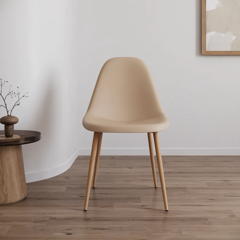 Set 4 sedie seduta in polipropilene beige e gambe effetto legno | Eva Set 4 sedie seduta in polipropilene beige e gambe effetto legno | Eva