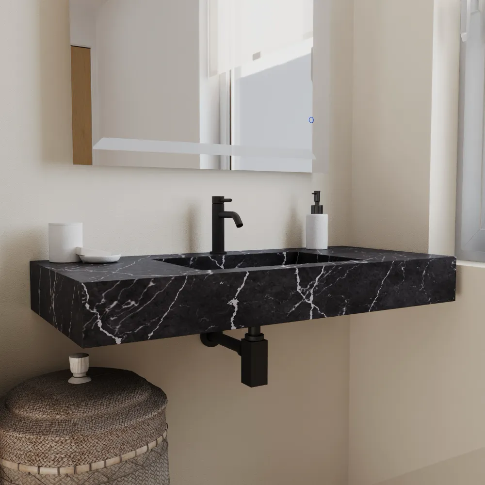 Lavabo sospeso in hpl 100cm effetto marmo scuro | Ledro Lavabo sospeso in hpl 100cm effetto marmo scuro | Ledro