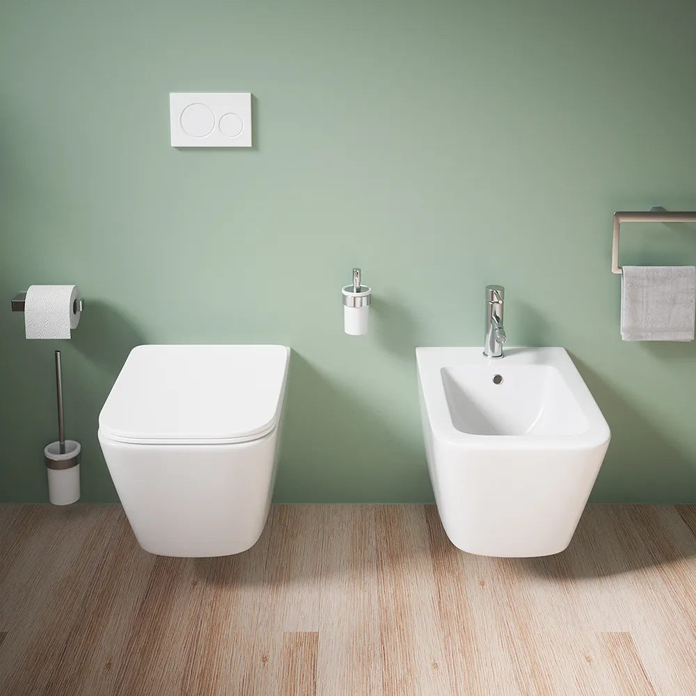 Sanitari sospesi in ceramica bianco lucido vaso rimless sedile soft-close e bidet | Kyoto Sanitari sospesi in ceramica bianco lucido vaso rimless sedile soft-close e bidet | Kyoto