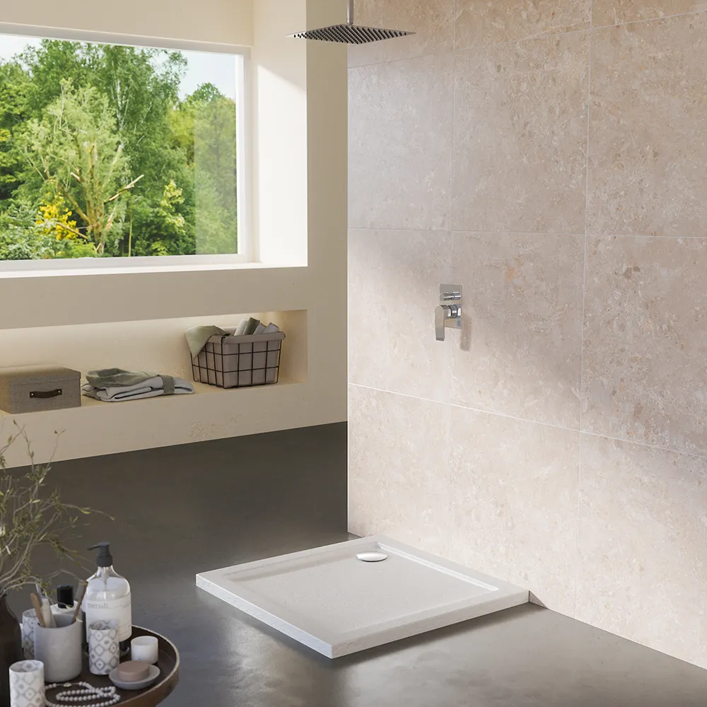 Piatto doccia 70x70 effetto pietra bianco in acrilico altezza slim | Petra Piatto doccia 70x70 effetto pietra bianco in acrilico altezza slim | Petra