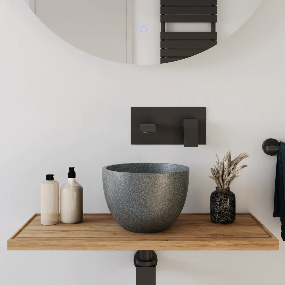 Lavabo da appoggio tondo in microcemento 22,5x15,5 cm grigio | Sevan Lavabo da appoggio tondo in microcemento 22,5x15,5 cm grigio | Sevan