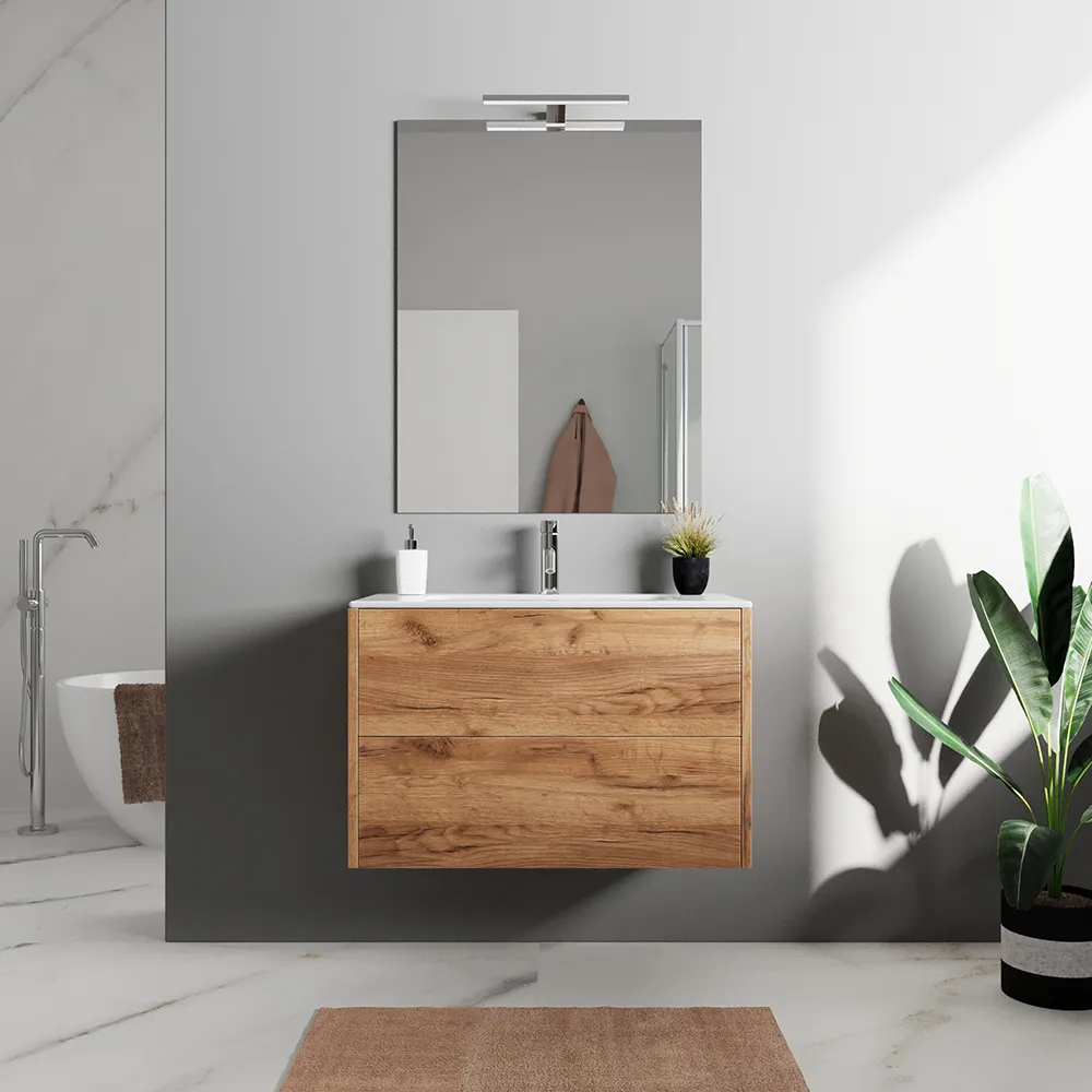 Mobile bagno sospeso 60cm due cassetti apertura push&pull rovere gransasso con lavabo | Galdor Mobile bagno sospeso 60cm due cassetti apertura push&pull rovere gransasso con lavabo | Galdor