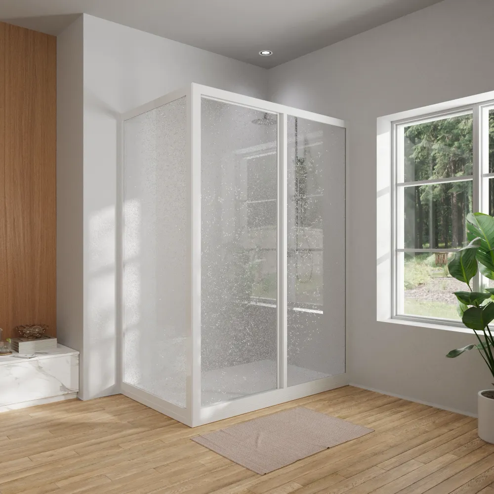 Box doccia angolare 70x150cm scorrevole profili pvc e pannello acrilico stampato 1,8mm h190
