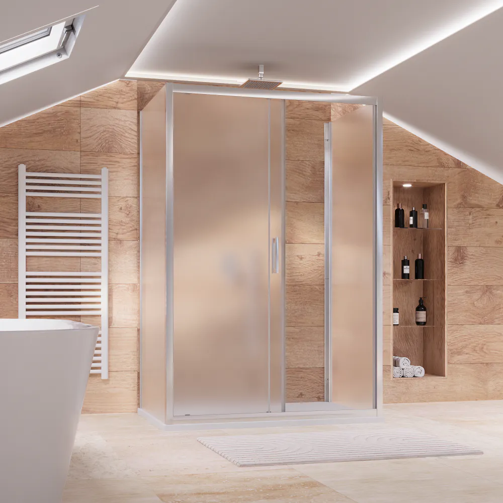 Box doccia 3 lati cromato 80x110x80cm vetro 6mm opaco con porta scorrevole e doppia parete fissa h170cm | Sicily