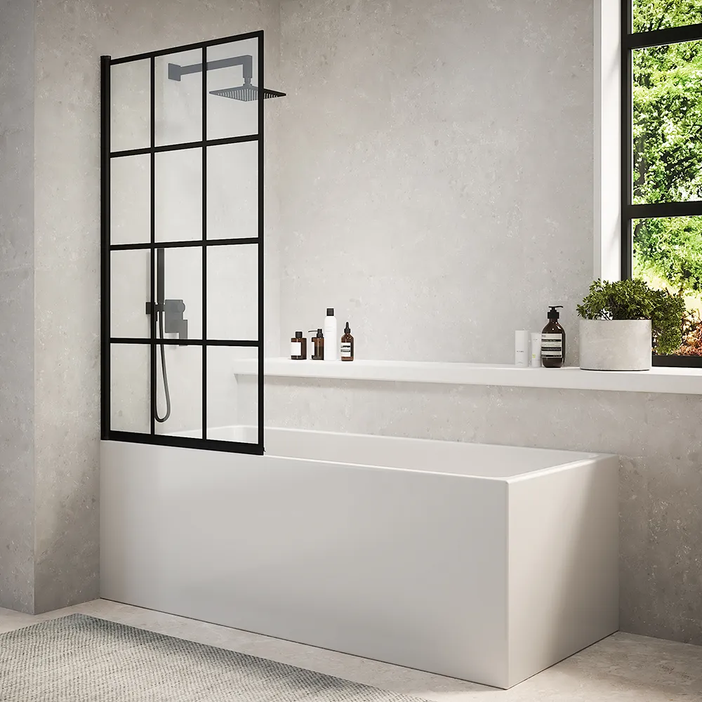 Parete sopravasca girevole 80 cm vetro stampato nero | Gyda Parete sopravasca girevole 80 cm vetro stampato nero | Gyda