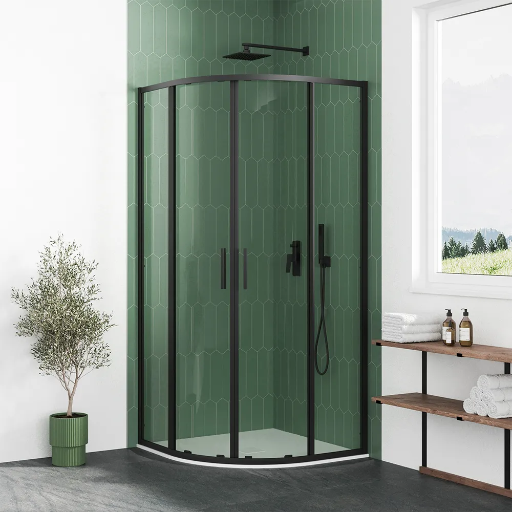 Box doccia semicircolare 90x90cm profili nero opaco slim vetro 6mm trasparente h190 | Portofino Box doccia semicircolare 90x90cm profili nero opaco slim vetro 6mm trasparente h190 | Portofino