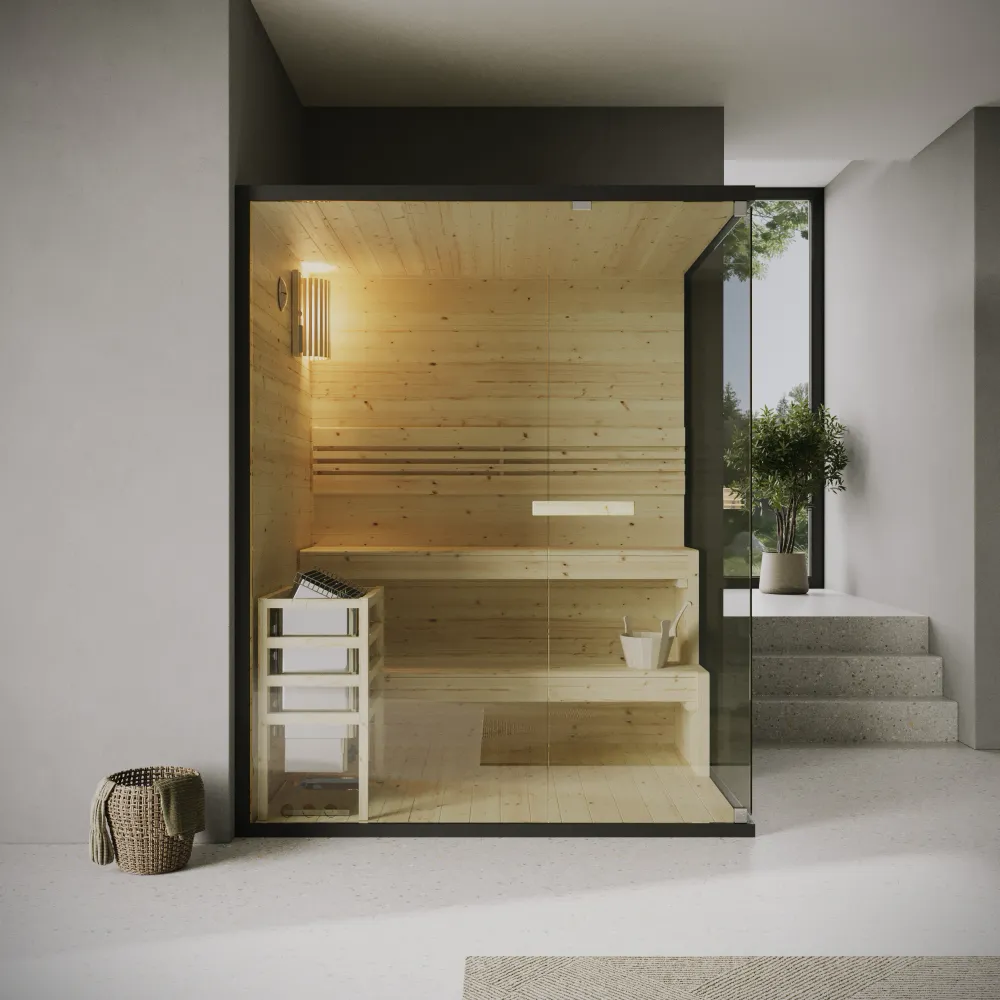 Sauna finlandese da interno 2 persone 120x120cm h190 in legno di abete | Kivi Sauna finlandese da interno 2 persone 120x120cm h190 in legno di abete | Kivi