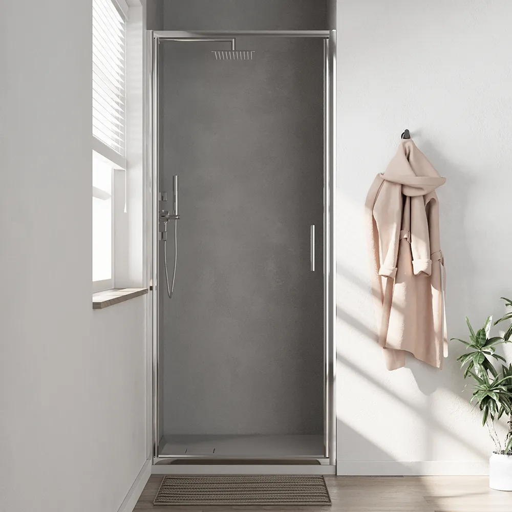 Porta doccia 90cm con apertura a battente profili slim cromati vetro 6mm trasparente h190 | Portofino Porta doccia 90cm con apertura a battente profili slim cromati vetro 6mm trasparente h190 | Portofino