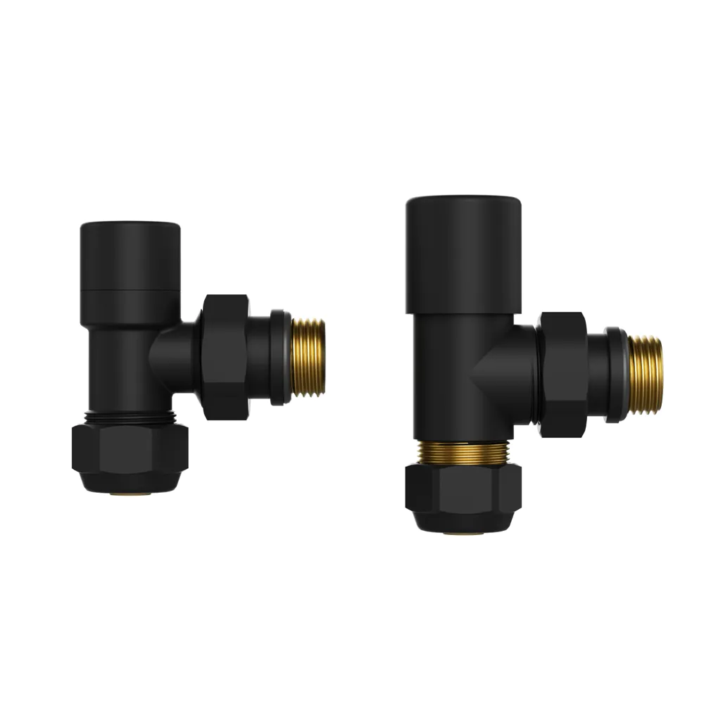 Coppia valvole ad angolo in ottone 16mm 1/2" nero opaco Coppia valvole ad angolo in ottone 16mm 1/2" nero opaco