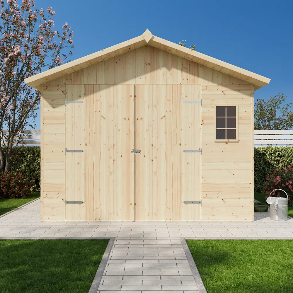 Casetta in legno 330x318 cm porta doppia e una finestra deposito per attrezzi con guaina ardesiata rossa - 8,52 metri quadri Casetta in legno 330x318 cm porta doppia e una finestra deposito per attrezzi con guaina ardesiata rossa - 8,52 metri quadri